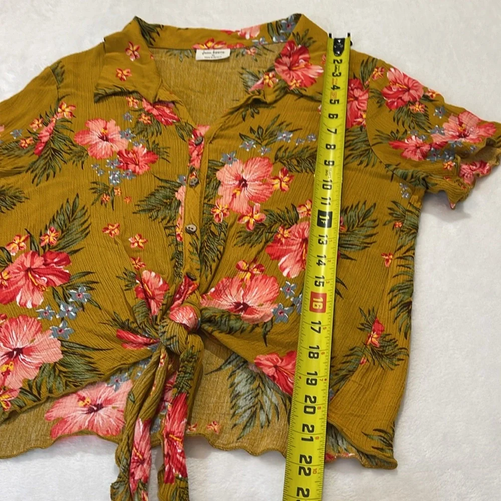 FREE KISSES GIRLS SIZE XL Floral Tie-Front Top in Mustard
